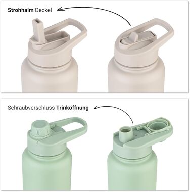 Пляшка для води Vinsun з нержавіючої сталі, бежева, 1 л - герметична, підходить для газованих напоїв, без BPA - трубочка, носик для пиття, термопляшка для спорту, активного відпочинку та школи, 1000 мл, бежевий