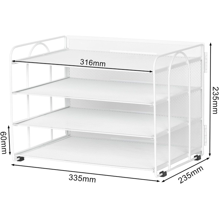 Металевий офісний органайзер EasyPAG з 4 відділеннями A4, тримач для документів, лоток для файлів, тримач для журналів, лоток для листів, органайзер для паперових журналів, білий