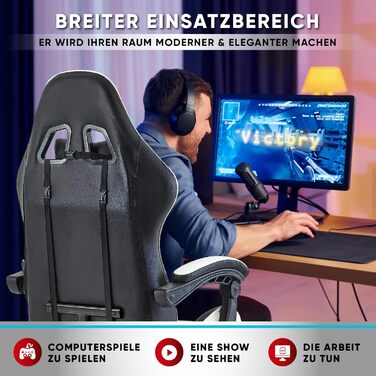 Ігрове крісло Walden Ергономічне офісне крісло Ігрове крісло Спинка сидіння Регульована висота поворотного крісла Гоночне офісне комп&39ютерне ергономічне крісло для відеоігор (біле)