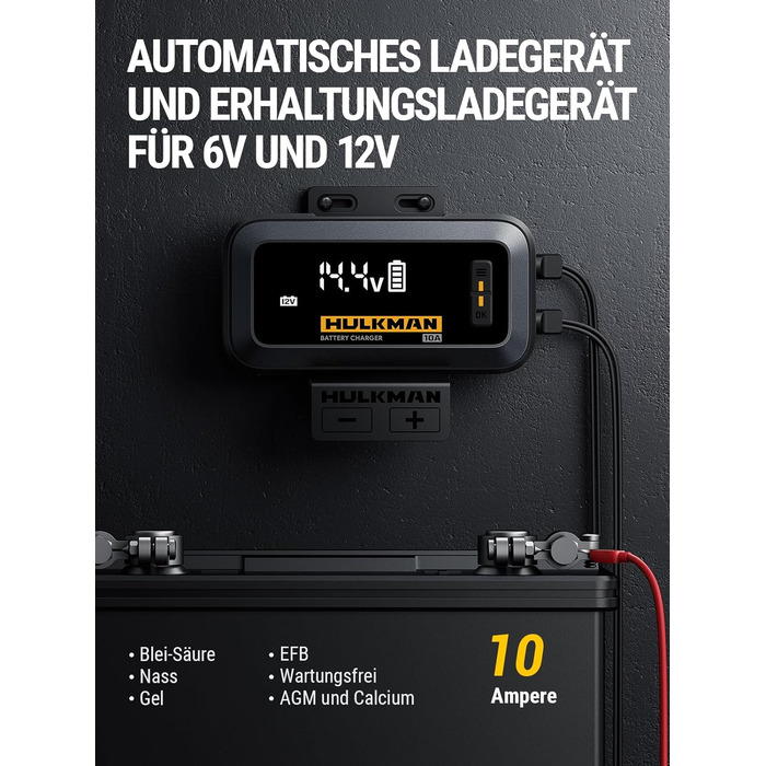 Зарядний пристрій для автомобільних акумуляторів HULKMAN Sigma 10 для акумуляторів 6В/12В зі світлодіодним екраном, крапельний зар
