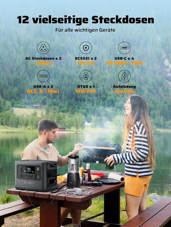 Портативна електростанція AFERIY потужністю 1200 Вт, LiFePO4 акумулятор ємністю 1008 Втгод та швидка зарядка за 1,2 години, 12 розеток, функція ДБЖ, чиста синусоїда 230 В, мобільний блок живлення з додатком для кемпінгу на природі, саду та надзвичайних си