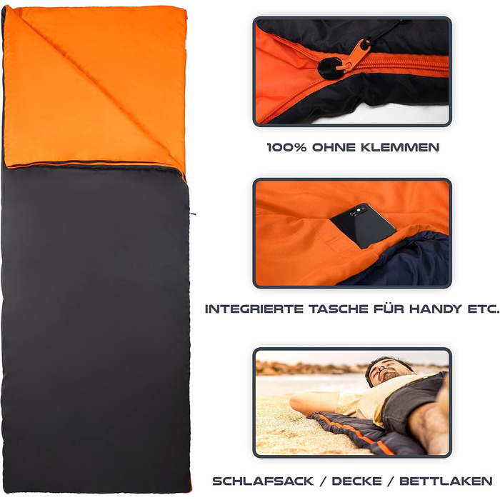 Спальний мішок MOUNTREX - Маленький розмір упаковки та надлегкий (700 г) Літній спальний мішок-ковдра - Літній спальний мішок для активного відпочинку на природі - Кемпінг, подорожі, фестивалі - З&39єднується Чорний - Лівий