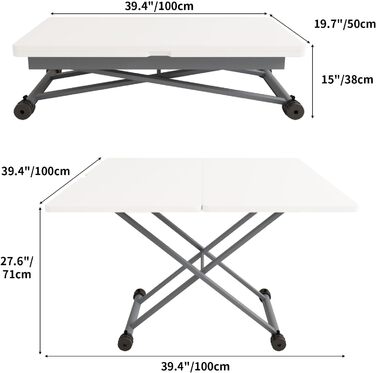 Журнальний столик VOWNER з регульованою висотою, розсувний обідній стіл 3-в-1, що економить місце, для їдальні, поворотний, трансформується у вітальню, обідній стіл, вітальню та багато іншого (білий з деревним малюнком)