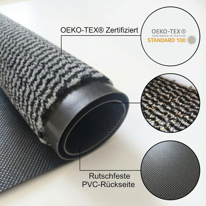 Килимок для дверей HELLSER Килимок для бруду для використання всередині та зовні приміщень Нековзний та плоский Сертифіковано Oeko-Tex Для дому, патіо та коридору Чорно-сірий 90x120 см (Прямокутний)