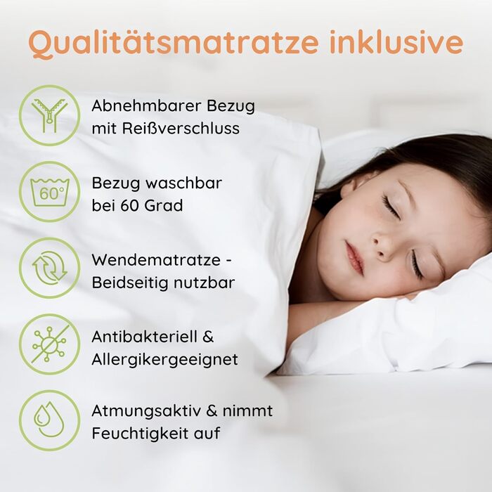 Дитяче колективне ліжко-горище 90x200 з 3 матрацами, висувне двоярусне ліжко з функцією висуву, дві шухляди, рейкова основа, захисні поручні, трансформується в ТРИ односпальні ліжка, масив дерева Білий 90x200 см 3 матраци білий - Стиль 2