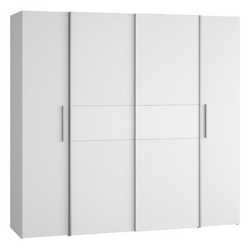 Шафа 200, сучасна шафа з розсувними/відкидними дверима, 4 двері, полиці, вішалки для одягу, дерев&39яний композит, білий, 200,1 см завширшки x 190,5 см заввишки x 61,2 см завглибшки, білий, без шухляд