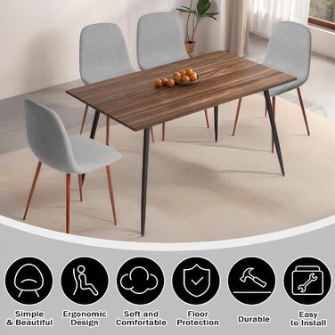 Набір із 4 обідніх стільців CangLong у ретро-стилі з м&39якою оббивкою для кухні та їдальні, сучасний тканинний обідній стілець з металевими ніжками, сірий