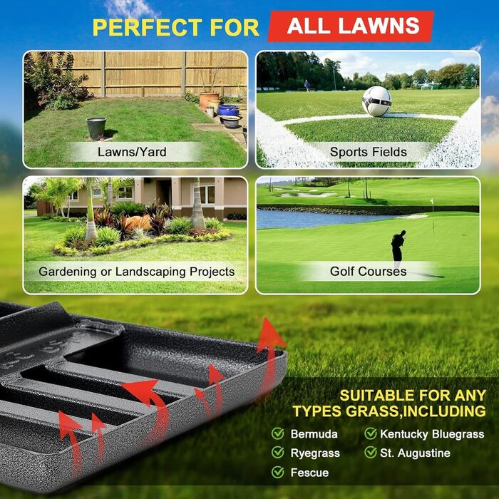 Професійний скребок для газону 43x25 см з лазерною різкою та регульованою ручкою - посилені шви та гладка кромка для вирівнювання ґрунту, розкидання добрив, мульчування та ландшафтного дизайну/152 см, синій