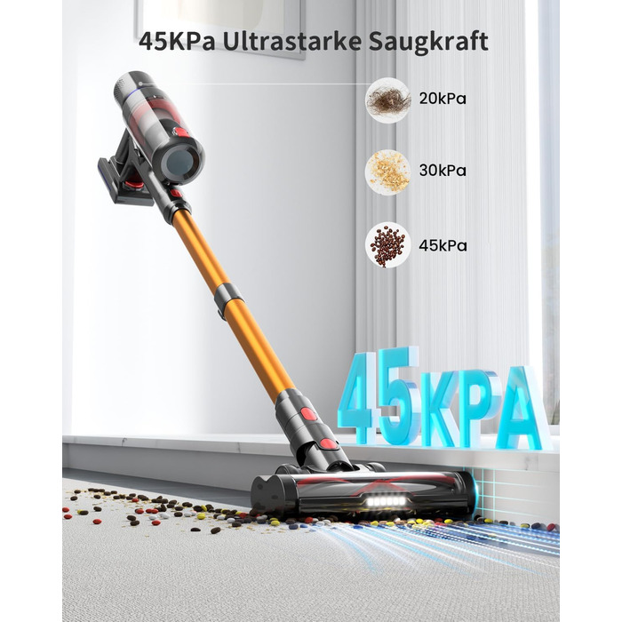 Акумуляторний пилосос GOLDEGGS 45000 Па/550 Вт, акумуляторний пилосос до 60 хвилин роботи, акумуляторний пилосос з розумним сенсор