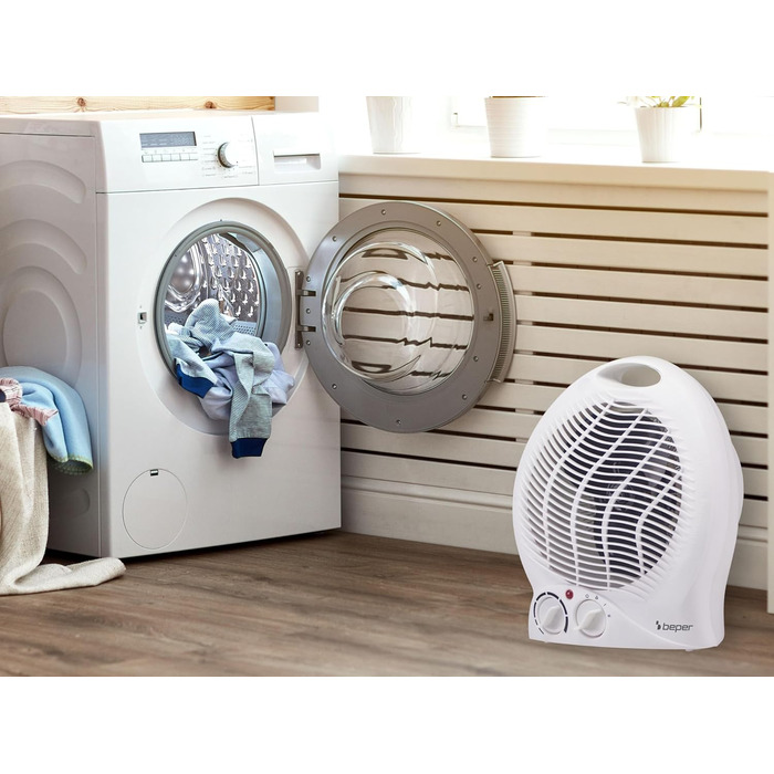 Тепловентилятор BEPER P203TER202, 2000 Вт, 2 рівні потужності, компактний вентилятор з регульованим термостатом, еко-режимом та автоматичним вимкненням, білий