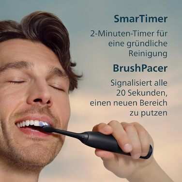 Електрична зубна щітка технологія нового покоління, датчик тиску, 6 режимів чищення, SmartTimer, BrushPacer, до 21 дня роботи від одного заряду, дорожній кейс, чорний колір, HX7401/12, 6100