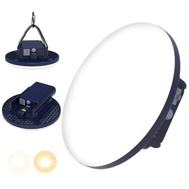 Ліхтар для кемпінгу ємністю 16500 мАг, акумуляторний та портативний, 2-в-1, світлодіодний кемпінговий ліхтар, що перезаряджається, з теплим та білим світлом, плавно регульованою яскравістю, кемпінговий ліхтар із гачком та карабіном для скелелазіння (синій