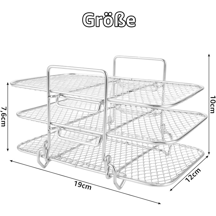 Решітка для гриля для фритюрниці LOLYSIC 2 шт. , 19 x 12.8 x 11.5 см, тришаровий багатоцільовий гриль, знімний дренаж і дегідратор з нержавіючої сталі 304, пароварка для їжі