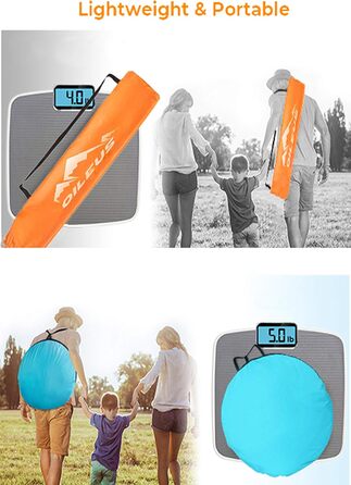 Пляжний намет Oileus XL для 4 осіб портативний намет від сонця для пляжу з сумкою для перенесення, кілочками, 6 мішками з піском, захист від ультрафіолету для риболовлі, походів, кемпінгу, водонепроникний, вітрозахисний, помаранчевий