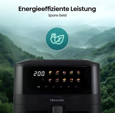 Аерофритюрниця Hisense HAF2100DCD, 2100 Вт, 7.7 л, 10 програм, антипригарне покриття, функція відкладеного старту, чорна