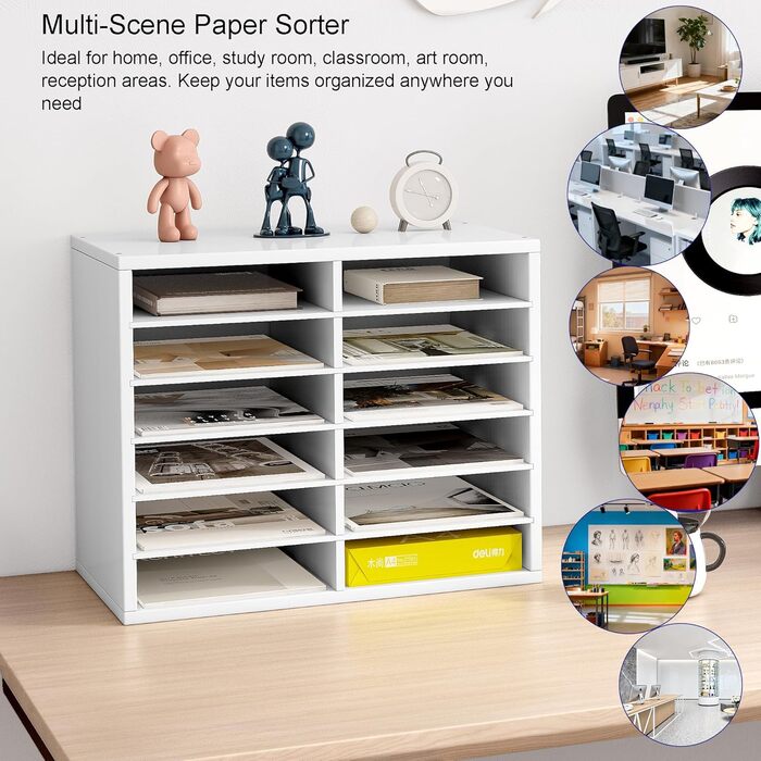 Дерев&39яний настільний органайзер з 12 відділеннями, настільний органайзер для файлів, штабелюваний лоток для файлів A4, лоток для офісних листів, підтримка чистоти на робочому столі, білий