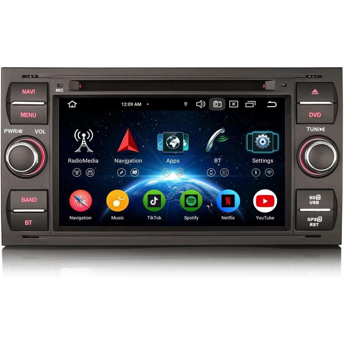 Автомобільний радіоприймач Erisin Android 14 4 ГБ ОЗП 64 ГБ ПЗУ 8-ядерний DVD GPS-навігація для Ford C-Max S-Max Focus Galaxy Kuga Connect Fiesta Transit 7-дюймовий сенсорний екран CarPlay Android Auto DABWiFi 4G Bluetooth 5.0 DSP OBD2 Чорний, з CD/DVD-пр