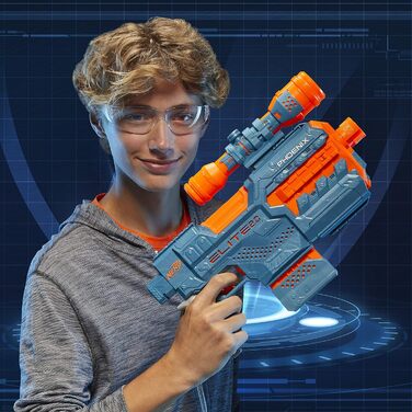 Моторизований бластер Elite 2 Phoenix CS-6, 12 дротиків Nerf, магазин на 6 дротиків, оптичний приціл, тактичні рейки, точки кріплення, батарейки 4AA Батарейки не входять до комплекту