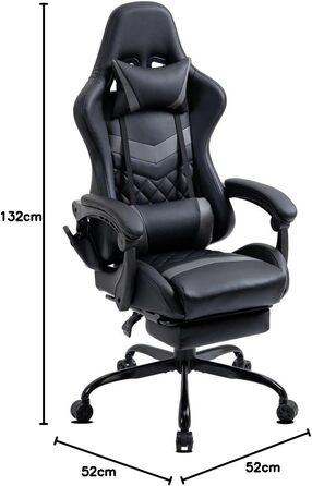 Ігрове крісло Delman, гоночне крісло, офісне крісло, комп&39ютерне крісло, масажна функція з 6 точками вібрації, крісло керівника зі штучної шкіри, ергономічна підставка для ніг 12-0037 (сірий колір)