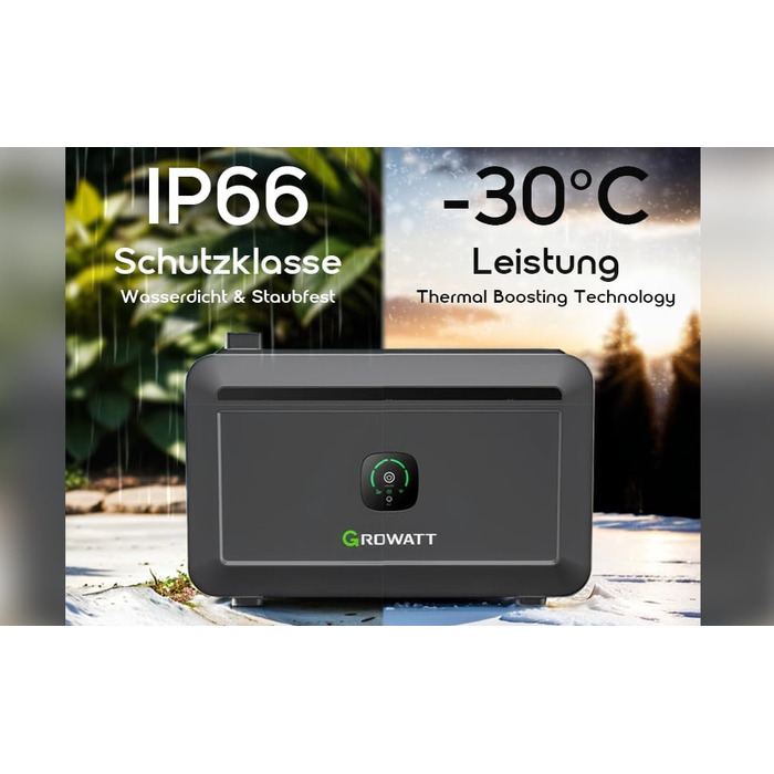 Система накопичення енергії Growatt NOAH 2000 для балкону, ємність акумулятора 2048 Вт, сумісна з балконними електростанціями, IP66, понад 6000 циклів зарядки, 10-річна гарантія, встановлення Plug & Play за 5 хвилин