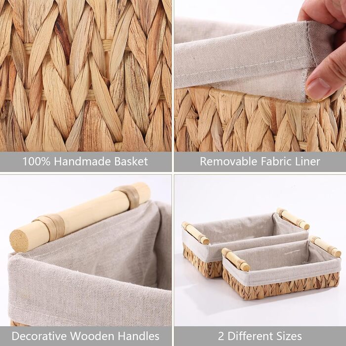 Плетені кошики для зберігання з ручками, комплект кошиків для ванної кімнати з 2 предметів з ротанга, плетені кошики з полицями ручної роботи, кошик для зберігання рушників та туалетного паперу, водяний гіацинт