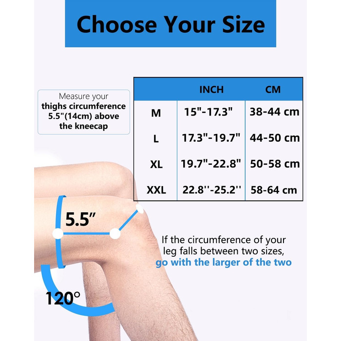 Колінний бандаж ABYON, регульований колінний бандаж для чоловіків та жінок, шарнірні пружини, подвійні посилені бічні стабілізатори, підтримка при артриті, розриви меніска (M) середній чорний