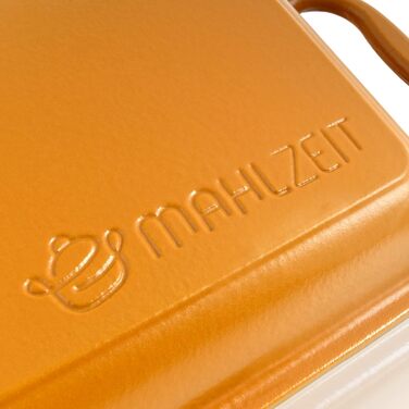 Чавунна емальована жаровня Mahlzeit з кришкою 4,8 л Сонячний апельсин жаровня 2 в 1 зі сковородою безпечна для духовки, безпечна д