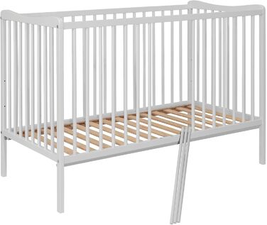 Дитяче ліжко 120x60 см Біле, протестовано на відповідність EN 716, дитяче ліжко з бука, регульована по висоті рейкова основа, 3 знімні перекладини