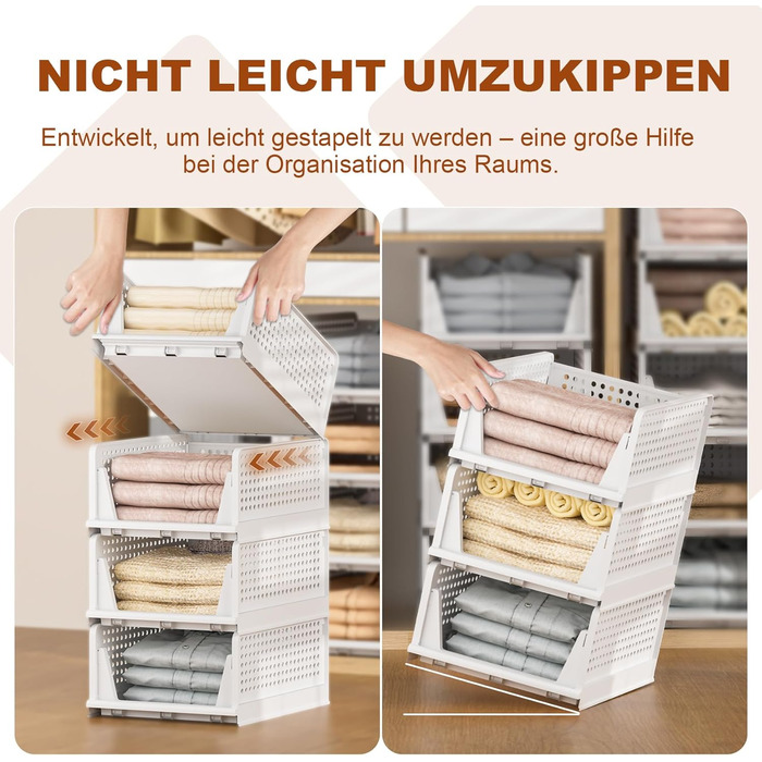 Елементний штабельований органайзер для гардеробу, складний органайзер для гардеробу, система зберігання в гардеробі, компактні коробки для зберігання та вставки для шухляд, білий, 5 шт. у упаковці, великий, 5-