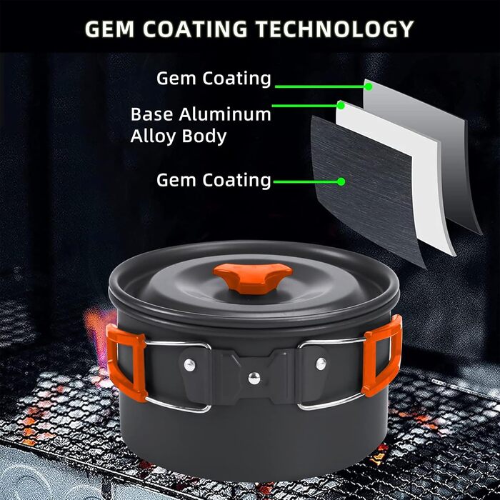 Набір посуду для кемпінгу/вуличного приготування їжі aiGear Портативний алюмінієвий кемпінговий горщик з сумкою для зберігання для кемпінгу, походів, пікніків на свіжому повітрі, помаранчевий - 3 шт.