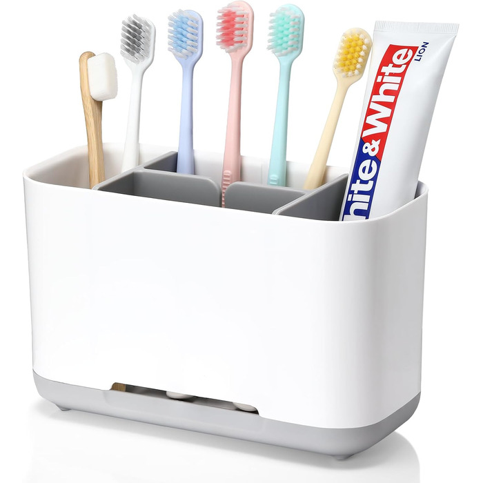 Тримач для зубних щіток, електричний органайзер для зубних щіток, регульована пластикова підставка для зубних щіток із неслизькою основою, 4 відділення для зубних щіток 2 слоти для зберігання