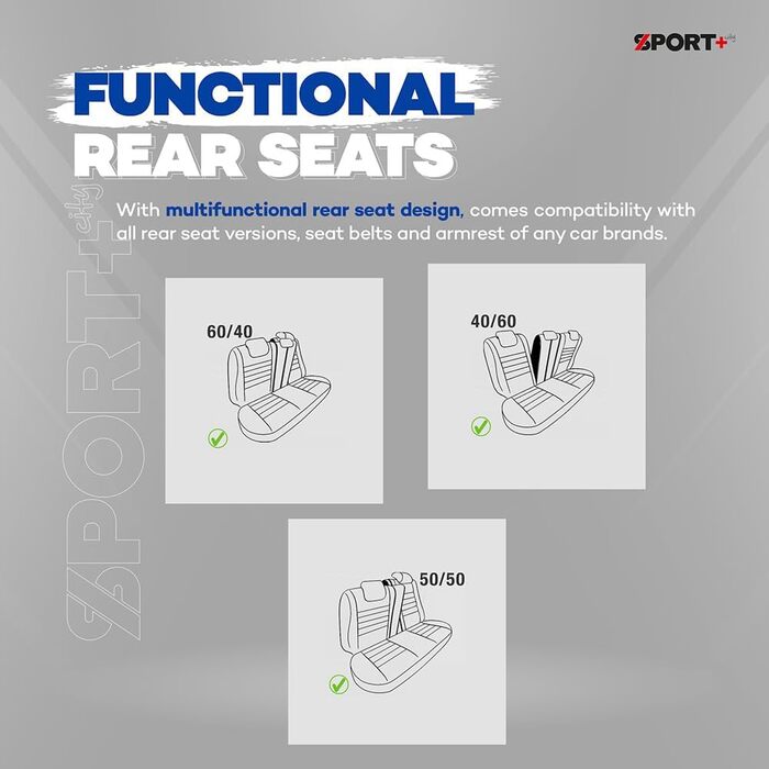Універсальні тканинні чохли для сидінь CityBug Sport Plus чорні/сині - 9 шт. - сумісні з бічними подушками безпеки