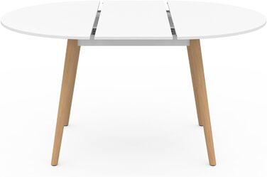 Круглий обідній стіл Angela для 6-8 осіб, білий з дерев&39яними ніжками, 110-150 см