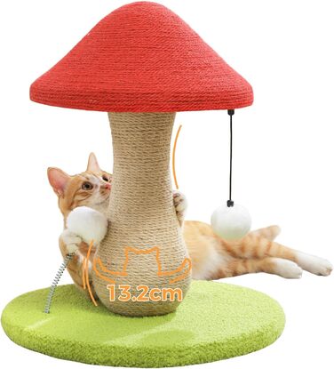 Когтеточка для котів PAWZ Road Cute, дряпалка для котів у формі грибів з когтеточкою в комплекті зі 100 сизалю та помпонами, іграшки для котів, котяче дерево-гриб для кімнатних котів.