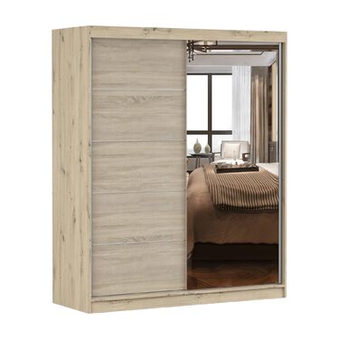 Шафа з дзеркалом - Шафа з розсувними дверима - Шафа для спальні - 61 x 160 x 195 см - Шафа для спальні, гардеробної, вітальні - Дуб Артісан, Дуб Сонома Дуб Артісан/Дуб Сонома