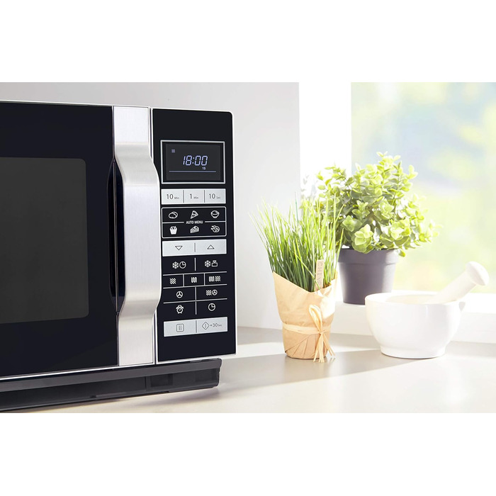 Мікрохвильова піч Sharp R-860S 3-в-1, гриль і гаряче повітря / 25 л / 900 Вт / 49 см / автоматична програма / розморожування за вагою та часом / нержавіюча сталь