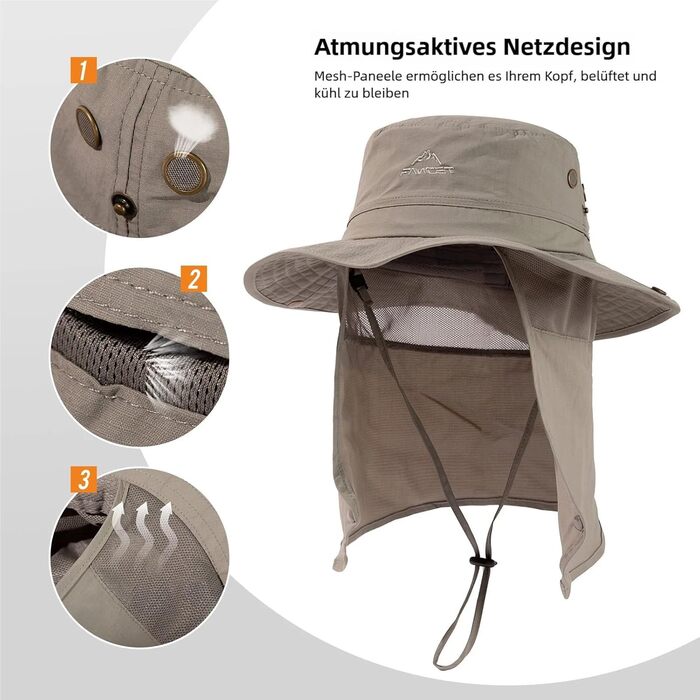 Чоловічий та жіночий сонцезахисний капелюх TOP-EX із захистом шиї від сонця, водонепроникний сафарі-капелюх для літа, трекінгу, походів, капелюх із широкими полями UPF 50, дощовик та сонцезахисний капелюх із захистом шиїсірий ML