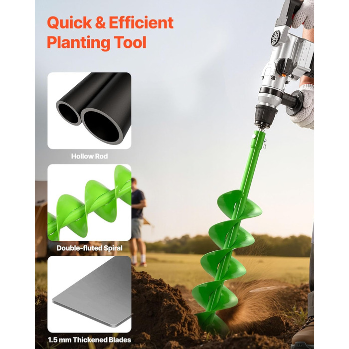 Бур для земляних робіт для дриля, Ø 15x80 см, сумісний з дрилями з внутрішнім діаметром 20 мм, бур для копання ям, садовий бур, насадки для буріння стовпчиків для саду, огорож та міні-екскаваторів