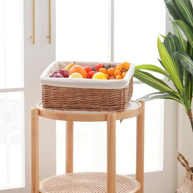 Прямокутний плетений кошик ручної роботи з бавовняною підкладкою міцний кошик для зберігання на кухні, у вітальні або на полиці, підходить для шаф шириною 33,5 см, зовнішні розміри 36 x 32 x 13 см (33,02 см x 35,56 см x 12,7 см)