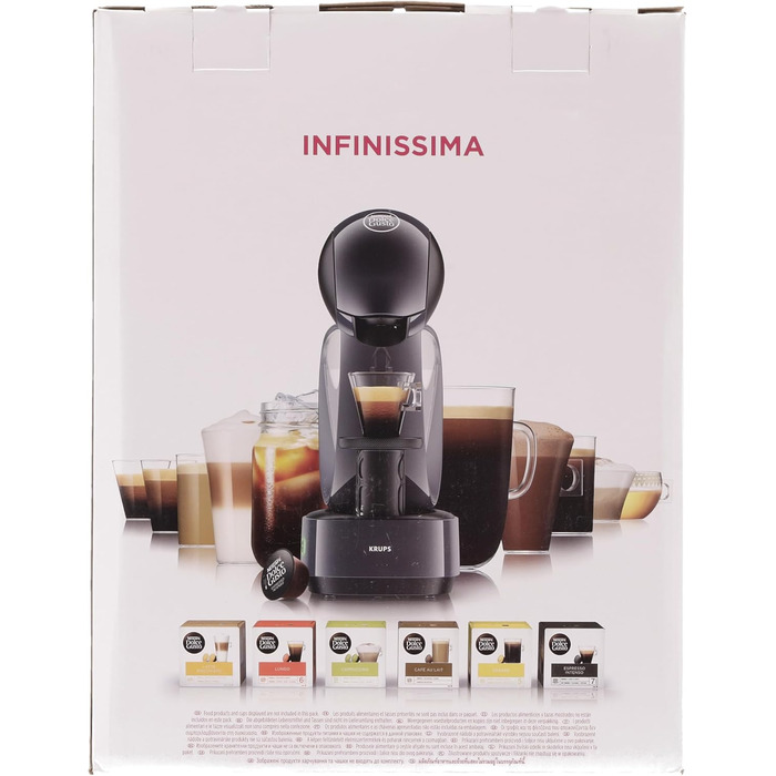 Кавова капсульна машина Krups KP173B Nescaf Dolce Gusto InfinissimaГарячі та холодні напоїТиск насоса 15 барРучне дозування водиРезервуар для води 1,2 лАвтоматичне вимкнення1500 Вт 30,5x18x40 см, космічний сірий космічний сингл