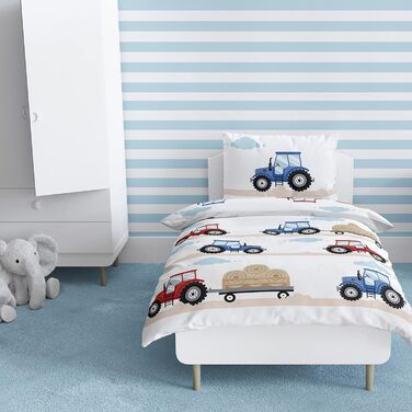 Трактор дитяча постільна білизна 135x100 фланель/бобр, 1 наволочка 40x60 1 підодіяльник 100x135 см Трактори Високоякісна постільна