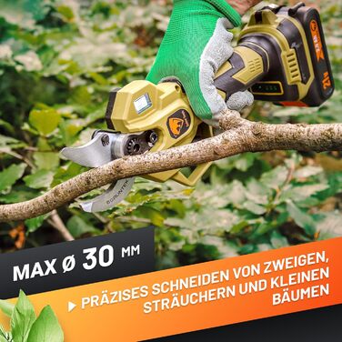 Акумуляторні садові ножиці GRNTEK 21V 2Ah безщіткові, електричні садові ножиці, живлення від акумулятора до 30 мм, безщітковий двигун 400 Вт, лезо SK5, сумісні з Makita, повний комплект у футлярі