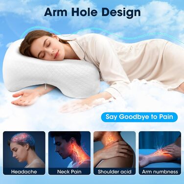 Ортопедична подушка для сну на боці з проймою, подушка для шиї з піни з ефектом пам&39яті, 3 пройми, ергономічна подушка для голови та плечей, підходить для тих, хто спить на боці, на животі, на спині та на ногах.