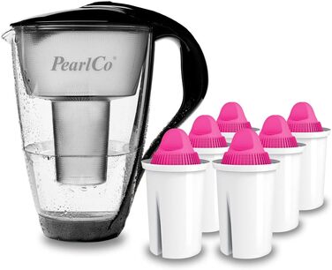 Фільтр для води GLASS PearlCo (чорний) з 6 магнієвими класичними фільтруючими картриджами - Зроблено в ЄС