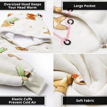 Толстовка з капюшоном THREE POODLE, светр з капюшоном великого розміру, затишний светр для жінок, чоловіків та дітей, тепла та м&39яка підкладка, толстовка з капюшоном великого розміру з шерпи, різні візерунки, для дорослих лінивців