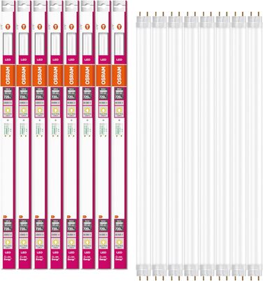 Світлодіодна трубка OSRAM Substitube Pure з цоколем G13, довжина 0,6 метра, теплий білий (2700K), 6,6 Вт, заміна класичних люмінесцентних ламп 18 Вт, упаковка 8 шт.
