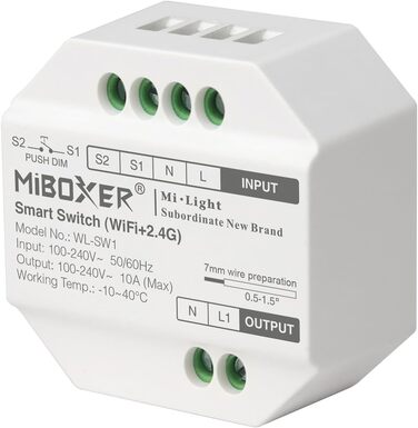 Контролер світлодіодної стрічки Milight Miboxer 5-в1 WiFi, пульт дистанційного керування голосовим керуванням Storeo Alexa Google Home і керування програмою, не потрібна коробка Wi-Fi, сумісна з 5 режимами виводу, (WL-SW1)