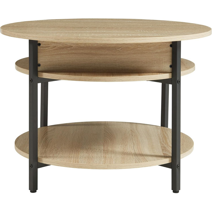 Круглий журнальний столик з підйомною стільницею, стіл для вітальні Kanda з місцем для зберігання, Ø70 x 49 см, невеликий столик з регульованою висотою та металевим каркасом, під дуб