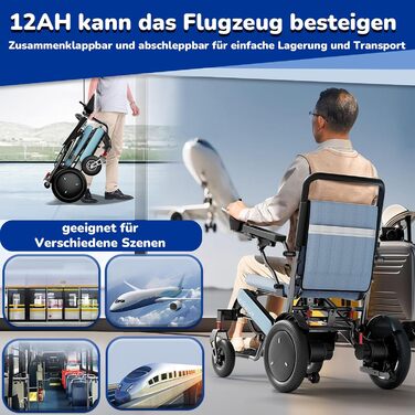 Електрична інвалідна коляска 25 км складна легка, вантажопідйомність 200 кг, електрична портативна інвалідна коляска для дорослих і людей похилого віку, всюдихідна електрична інвалідна коляска, двигун 500 Вт, 12 Ач