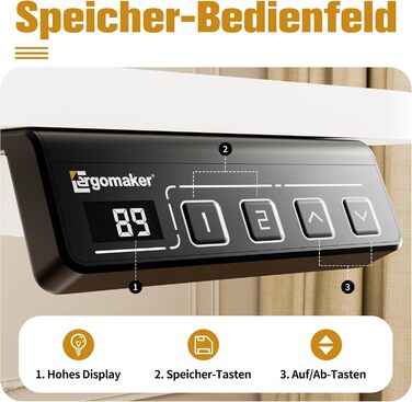 Стіл з регульованою висотою 90x60 см, Електричне регулювання висоти столу з роздільною панеллю, Ергономічний стіл з регульованою висотою, Білий 90 x 60 см